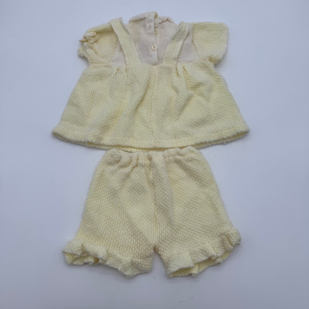 Vintage Soft Spun Baby Girl Knit Dress Bloomers Set Yellow 6-12 Months Japan